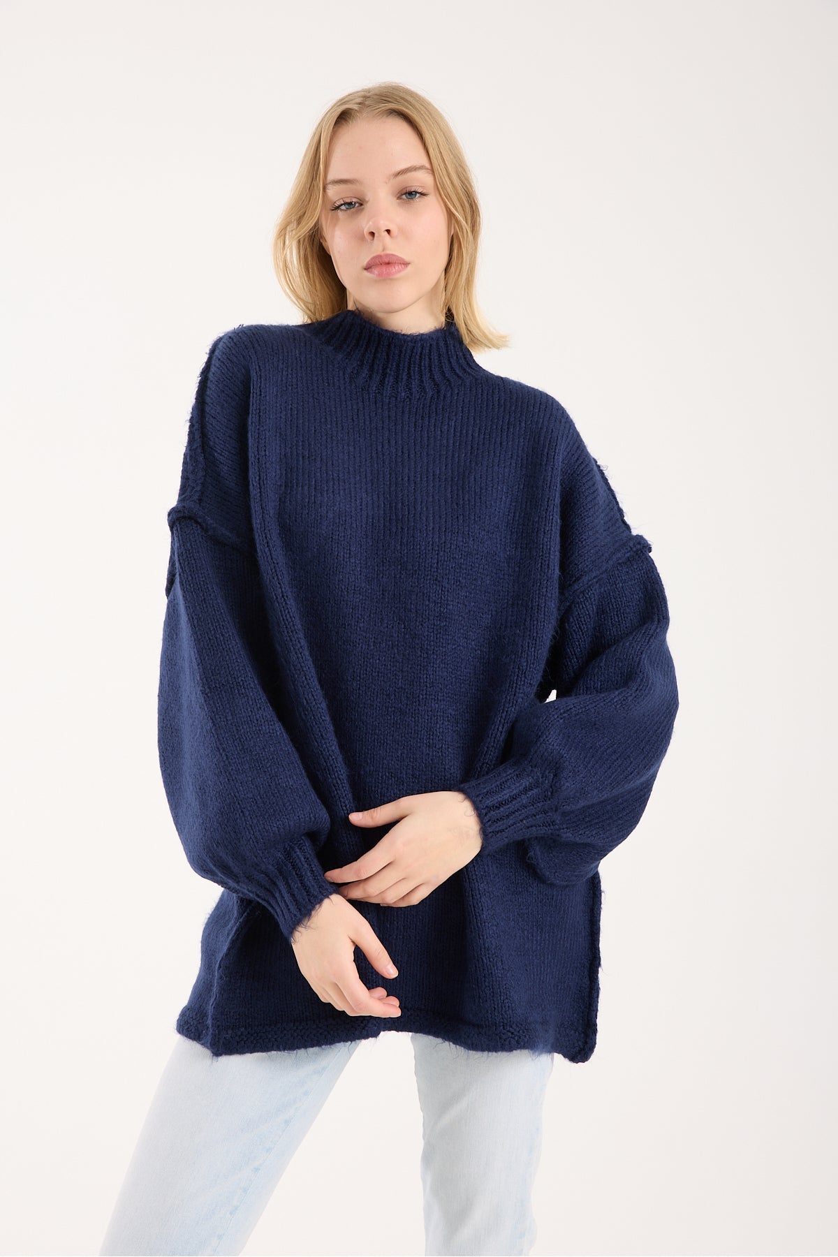 Toptan Yumoş ip ters dikiş oversize Kazak dik yaka 6'lı Paket | 6513