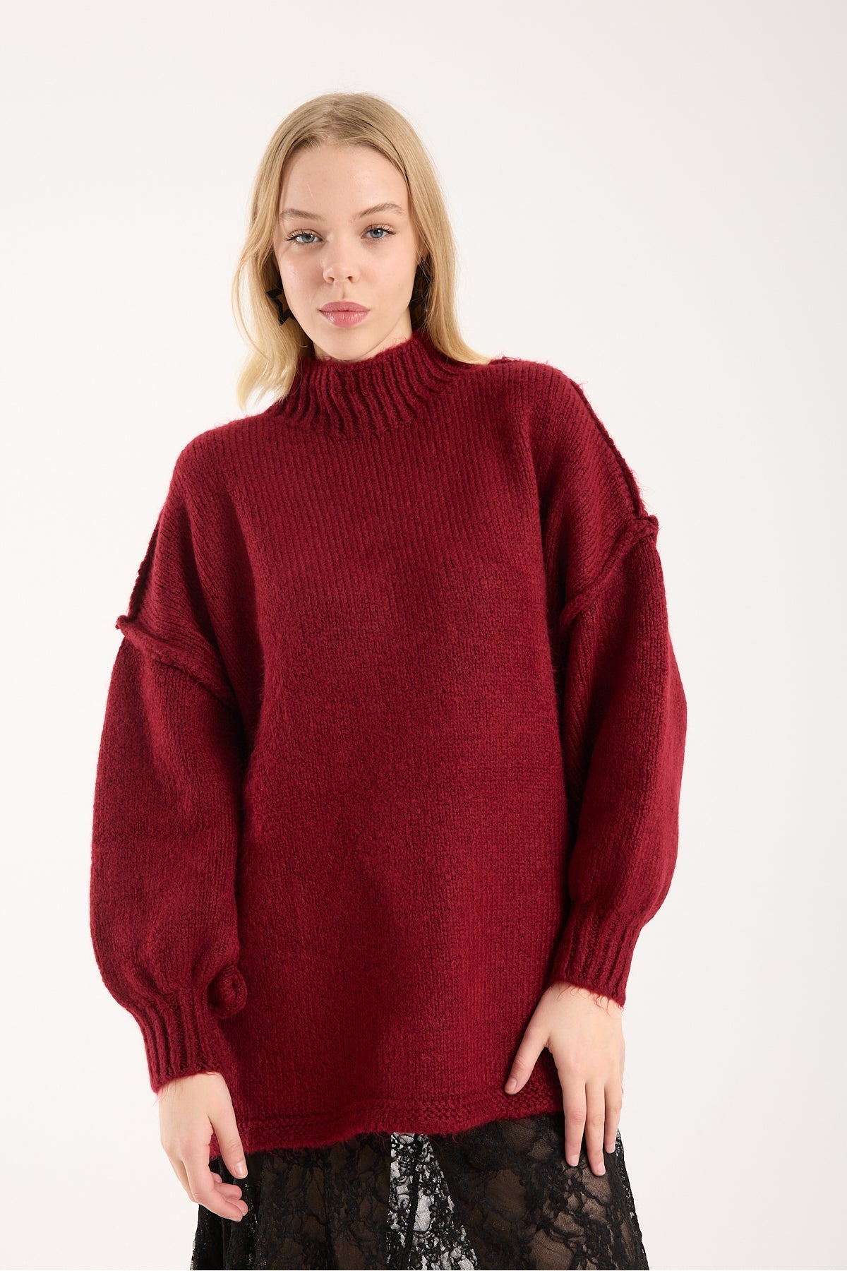Toptan Yumoş ip ters dikiş oversize Kazak dik yaka 6'lı Paket | 6513