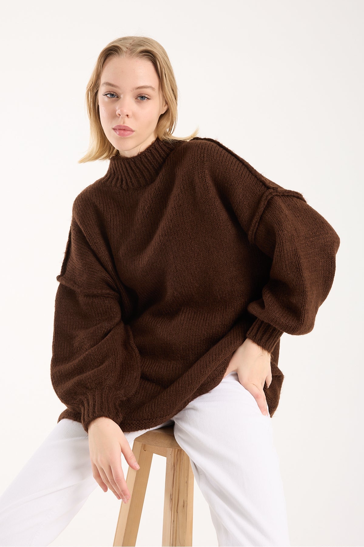 Toptan Yumoş ip ters dikiş oversize Kazak dik yaka 6'lı Paket | 6513