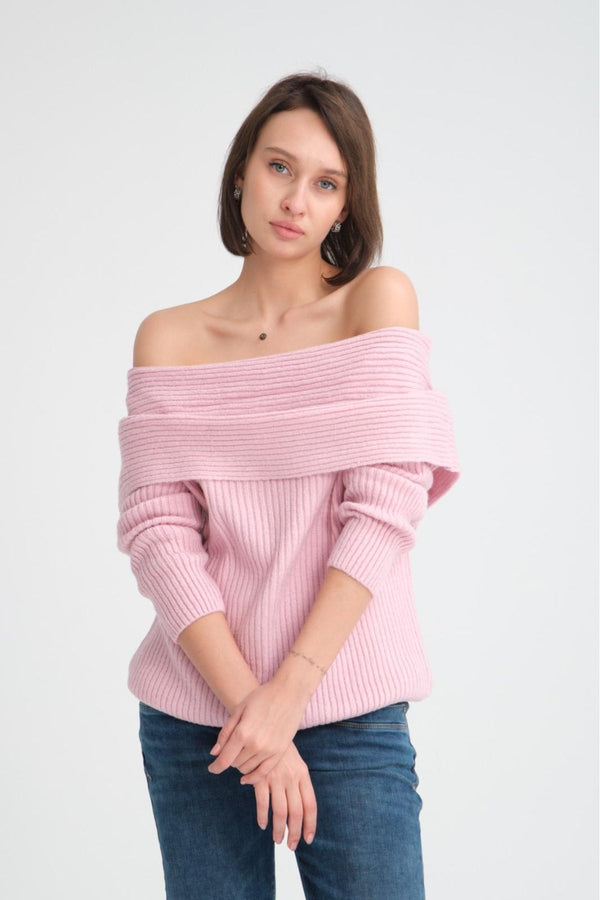 Toptan Yumoş kalın yumuşak Madonna yaka Triko uzun kol Kazak 6'lı Paket | 3465 - Pembe
