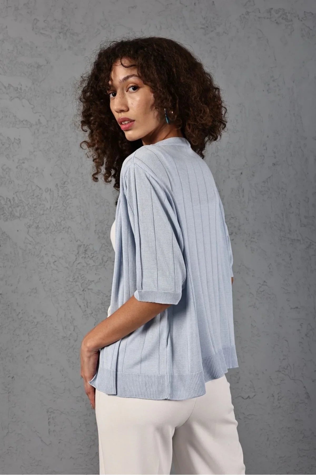 Toptan kadın triko hırka kısa kollu basic viskon tasarım trend moda 3426 Kahverengi ürün görseli 3