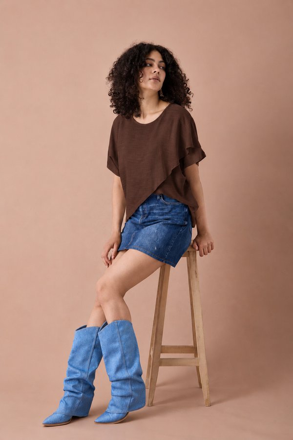 Toptan Katmanlı Bluz 5751 6'lı Paket - Kahverengi